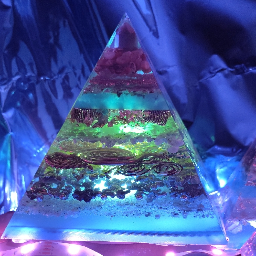 Vibrant Organite Pyramid Generator, Packed Full Of Precious Metal & Stones